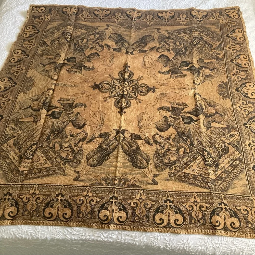 Antique Turkish ottoman wall hanging tapestry woven huge 48x50 dancing music